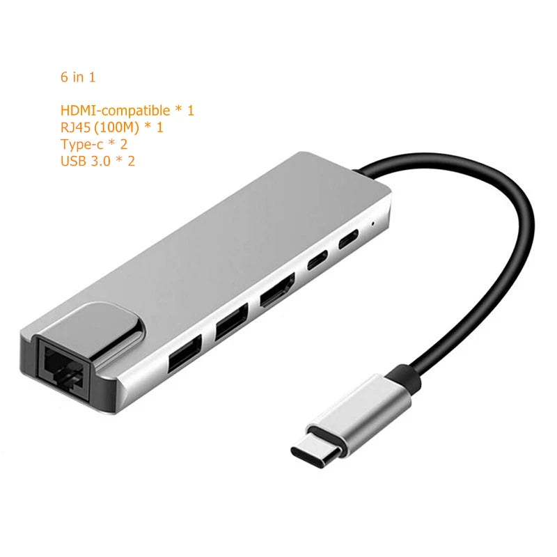 Rankman USB Type C Hub to RJ45 4K HDMI-Compatible VGA SD TF USB 3.0 2.0 PD Dock for MacBook iPad Samsung S21 Dex PS5 Nintendo - 02ALABA