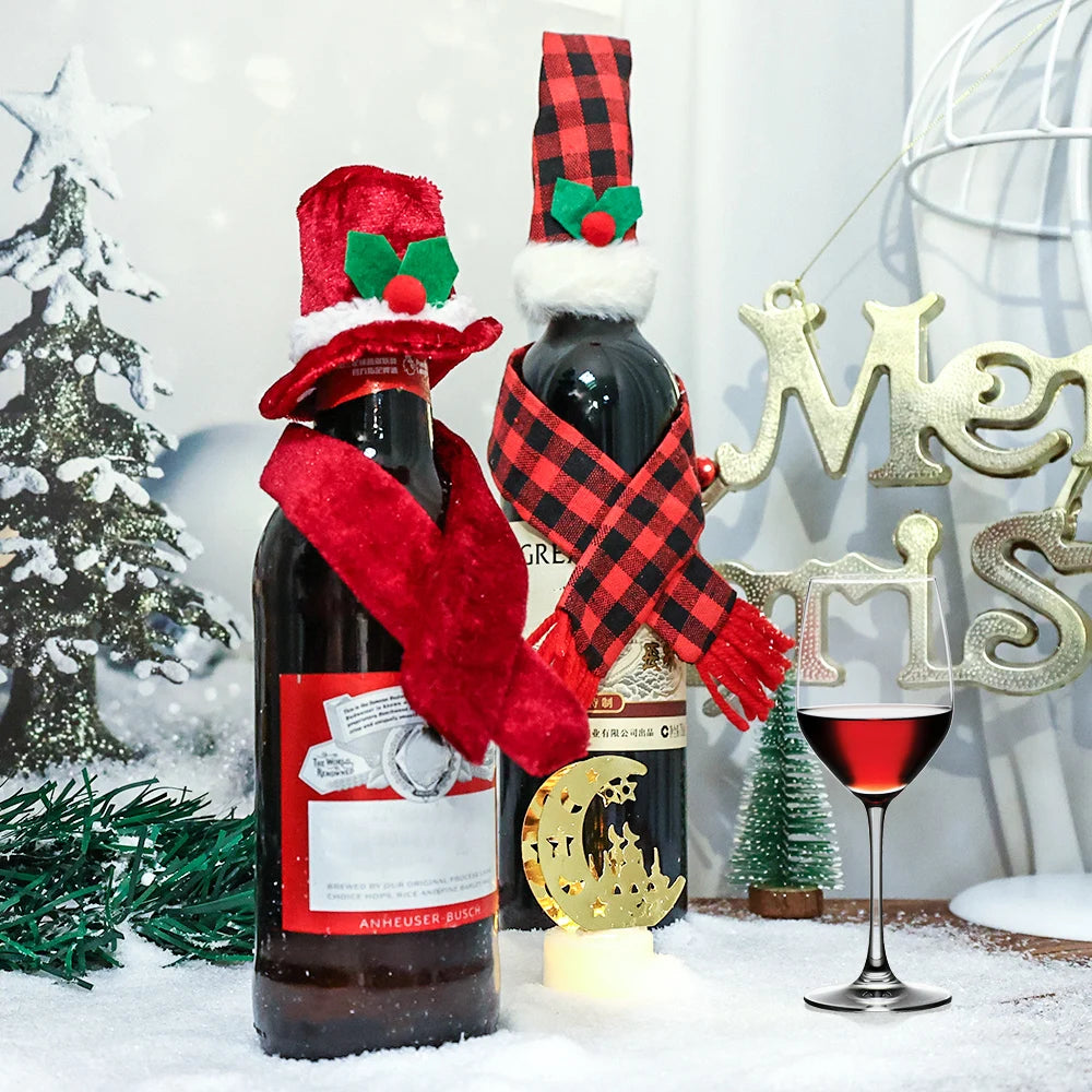 2024 Christmas Wine Bottle Cover Set, Golden Velvet Dress and Cap, Wine Bottle Bag Sleeve for Xmas and New Year Dinner Table Decoration.