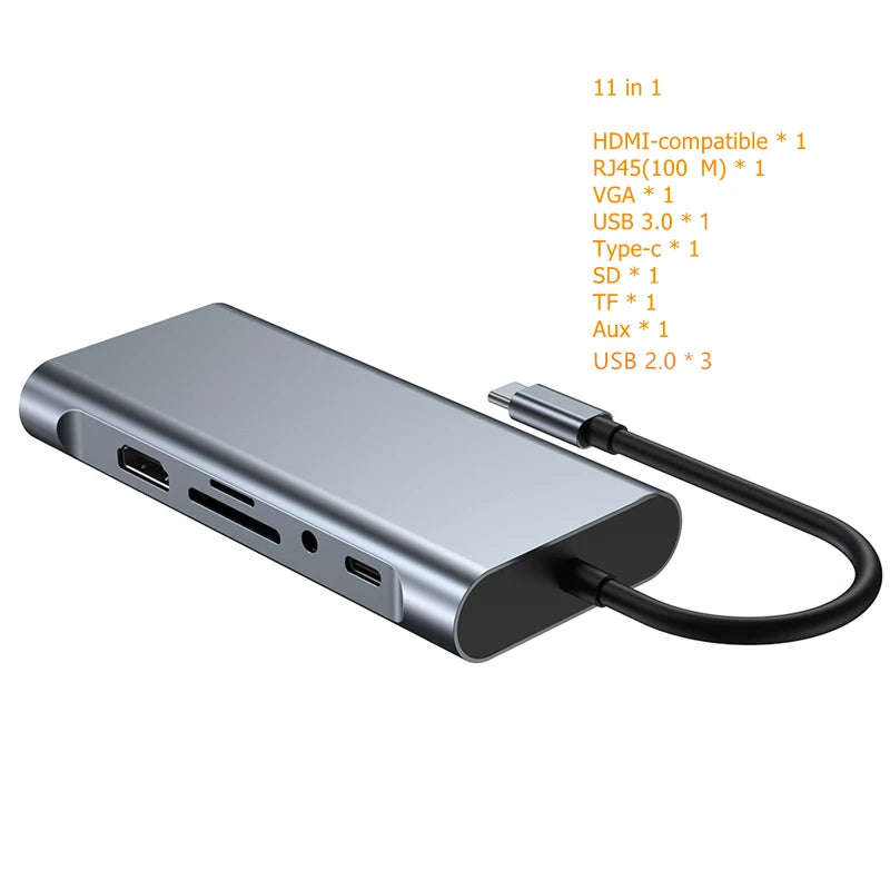 Rankman USB Type C Hub to RJ45 4K HDMI-Compatible VGA SD TF USB 3.0 2.0 PD Dock for MacBook iPad Samsung S21 Dex PS5 Nintendo - 02ALABA