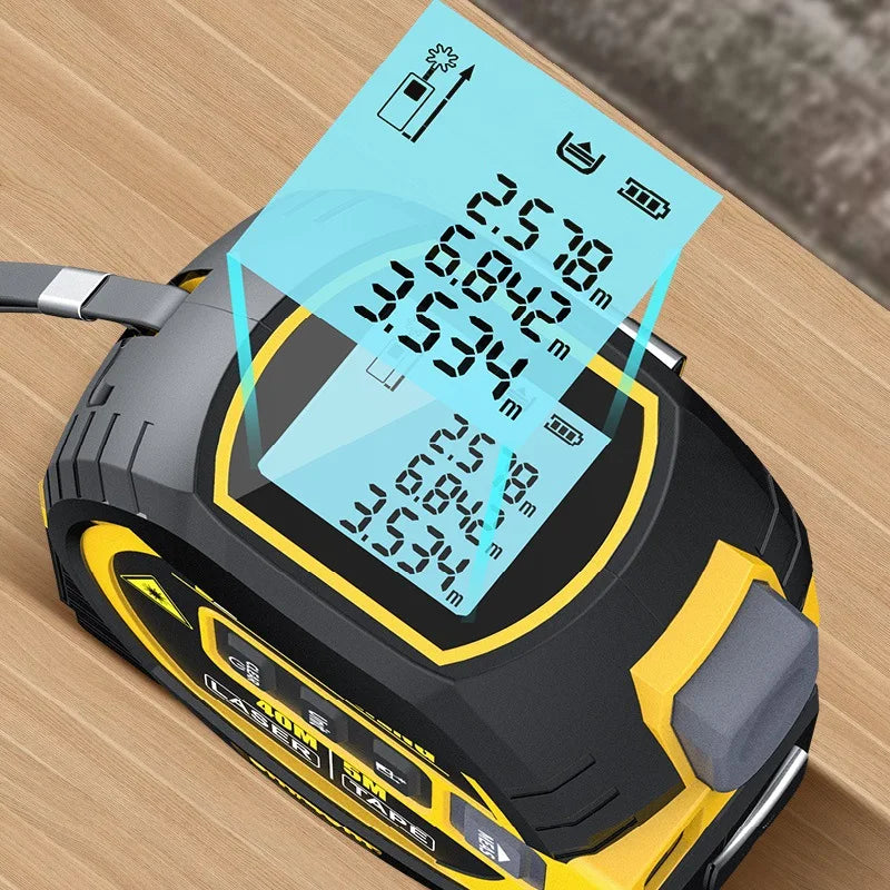 3 In 1 Laser Tape Measure Rangefinder, High-Intelligent Electronic Ruler Cross Line Measuring Tools - 02ALABA