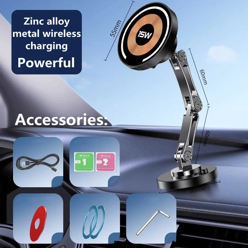 Magnetic Car Wireless Charger Stand, Magnet Car Mount, Fast Charging Station, Phone Holder Bracket for iPhone 15, 14, 13, 12 Pro Max - 02ALABA