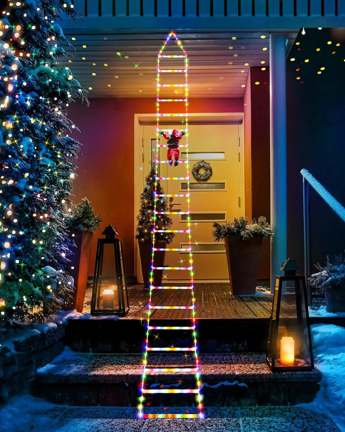 LED Christmas Lights featuring Santa Claus Climbing a Ladder, suitable for Indoor and Outdoor Window Garden Christmas Tree Decoration. - 02ALABA