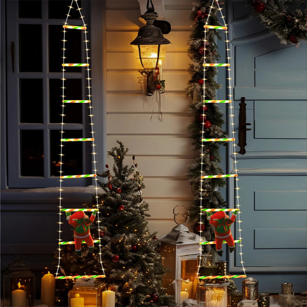 LED Christmas Lights featuring Santa Claus Climbing a Ladder, suitable for Indoor and Outdoor Window Garden Christmas Tree Decoration. - 02ALABA