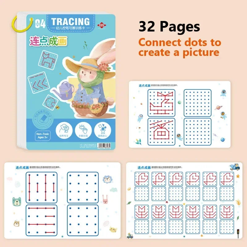 Magical Tracing Workbook: Montessori Educational Calligraphy Copybook for Kids - Reusable Pen Control Training - 02ALABA