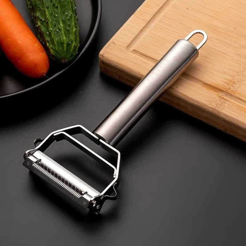 Multifunctional Kitchen Peeler: This stainless steel vegetable and fruit peeler is a durable household tool, perfect for slicing potatoes and shredding carrots. - 02ALABA