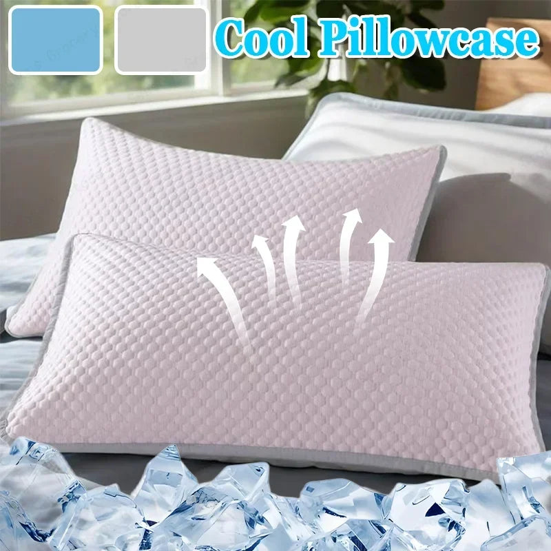 Summer Cooling Pillowcase Solid Color Ice Bean Bean Pillowcase Cool Feeling Air Conditioning Cover Washable (No Pillow) 48x74cm