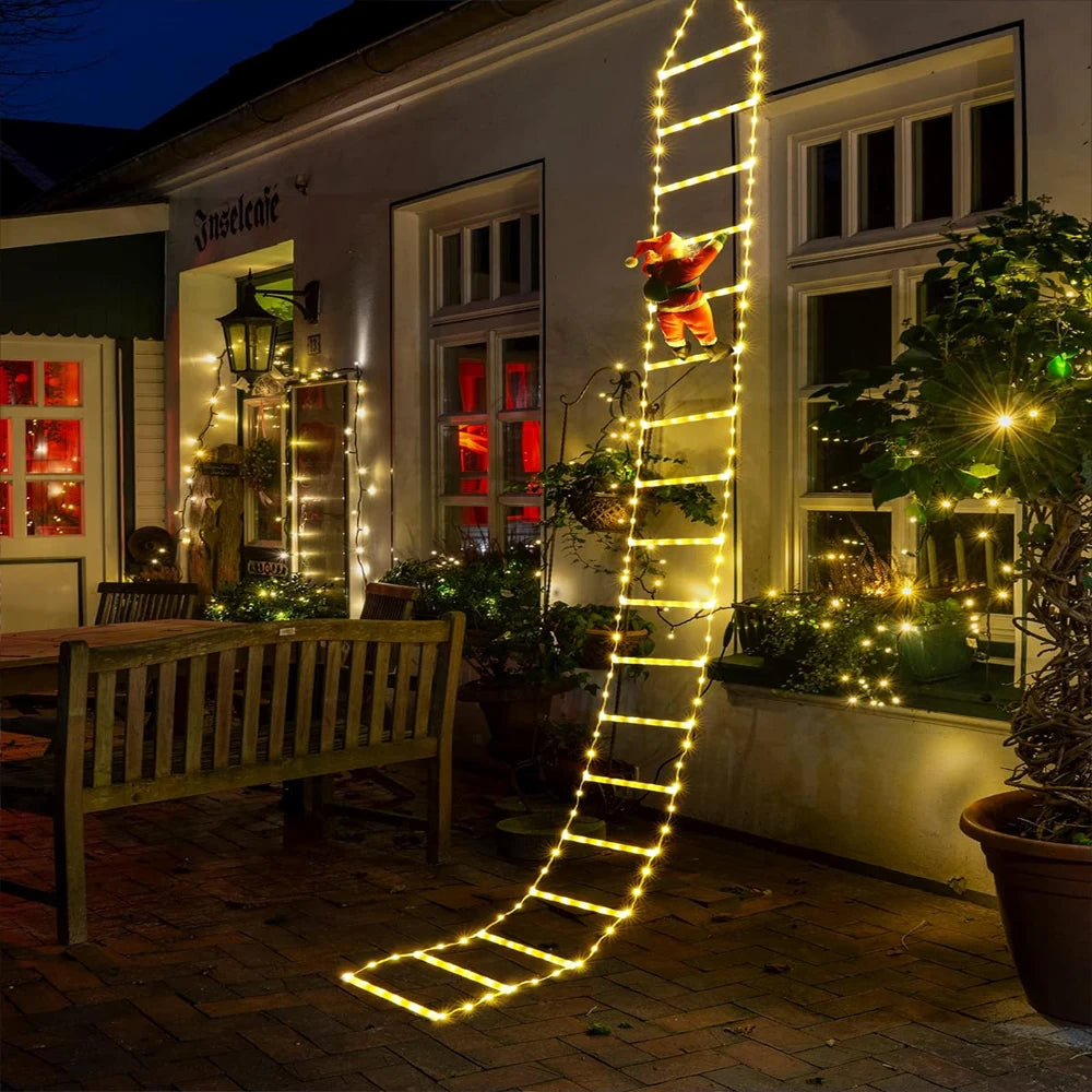 LED Christmas Lights featuring Santa Claus Climbing a Ladder, suitable for Indoor and Outdoor Window Garden Christmas Tree Decoration. - 02ALABA