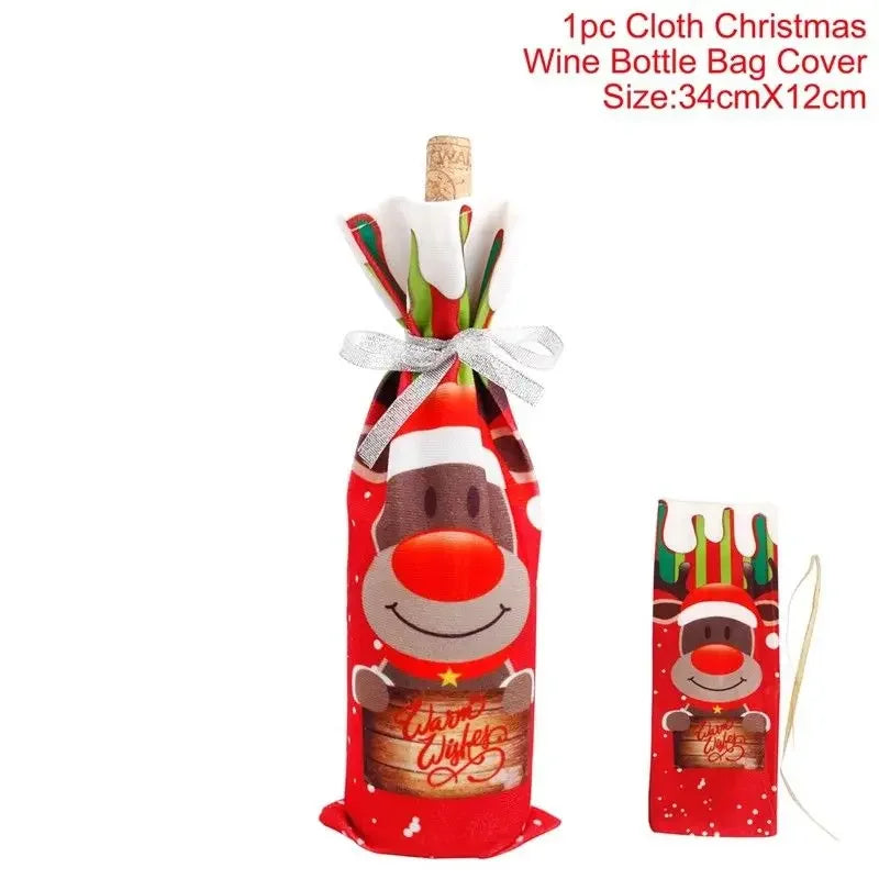 2024 Christmas Wine Bottle Cover Set, Golden Velvet Dress and Cap, Wine Bottle Bag Sleeve for Xmas and New Year Dinner Table Decoration. - 02ALABA