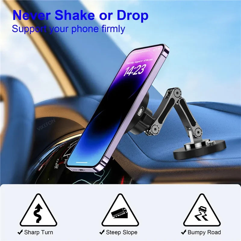 Magnetic Car Wireless Charger Stand, Magnet Car Mount, Fast Charging Station, Phone Holder Bracket for iPhone 15, 14, 13, 12 Pro Max - 02ALABA