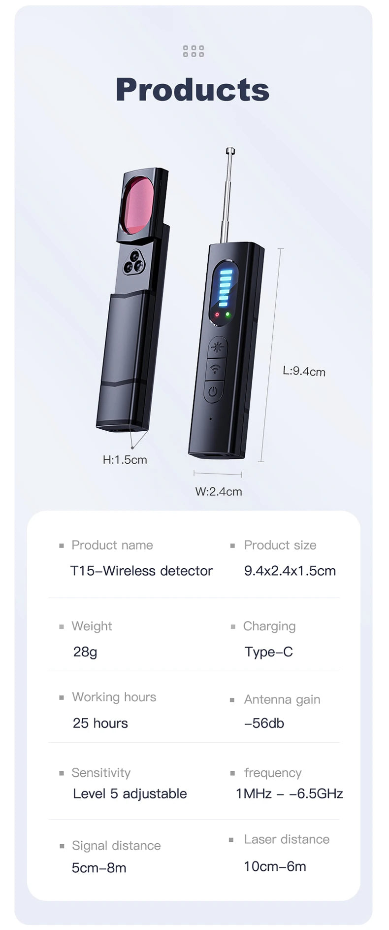 T15 Camera Detector: Wireless Signal Infrared Scanner and Anti-location Device - Professional GPS Search and Security Protection