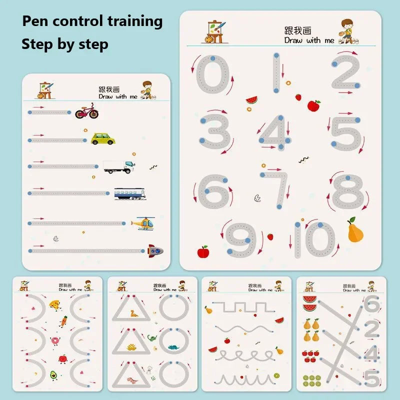Magical Tracing Workbook: Montessori Educational Calligraphy Copybook for Kids - Reusable Pen Control Training - 02ALABA