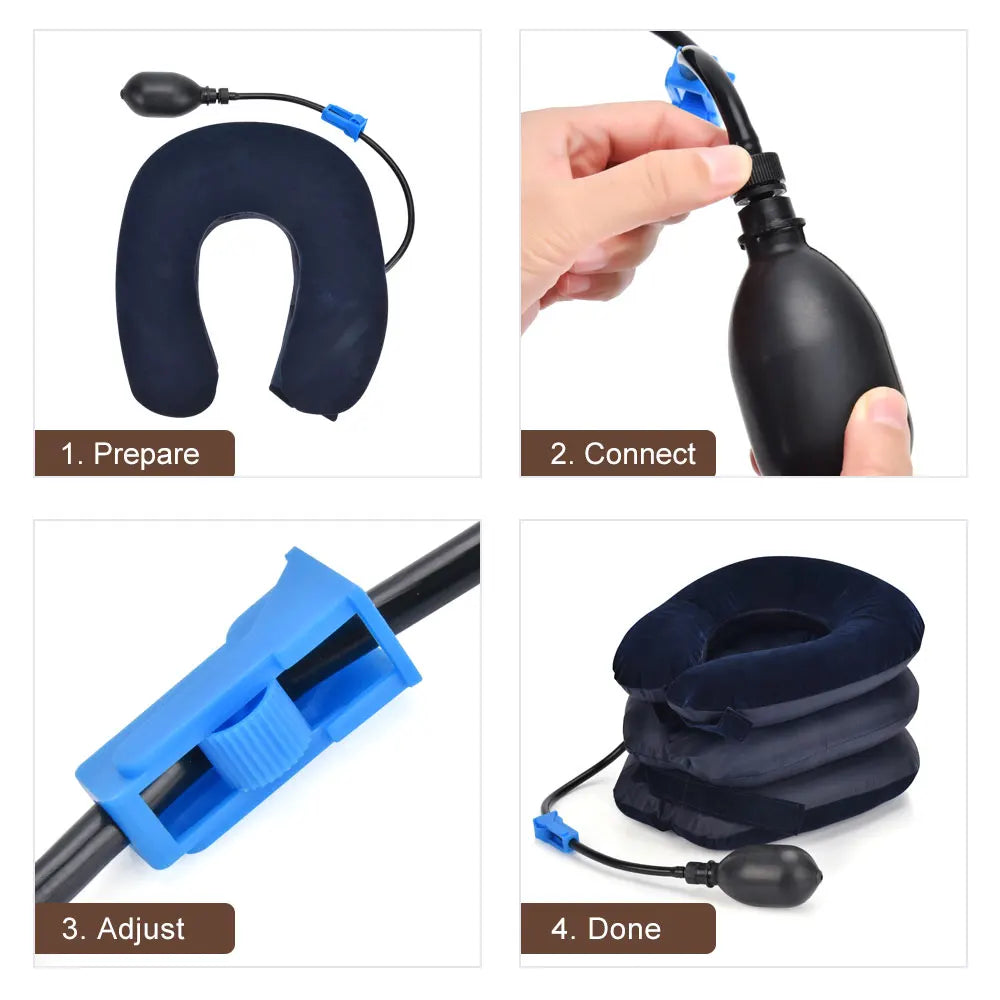 3 Layers Neck Massager Collar Relief, Air Inflatable Cervical Vertebra Therapy Pain Relief Pillow - 02ALABA