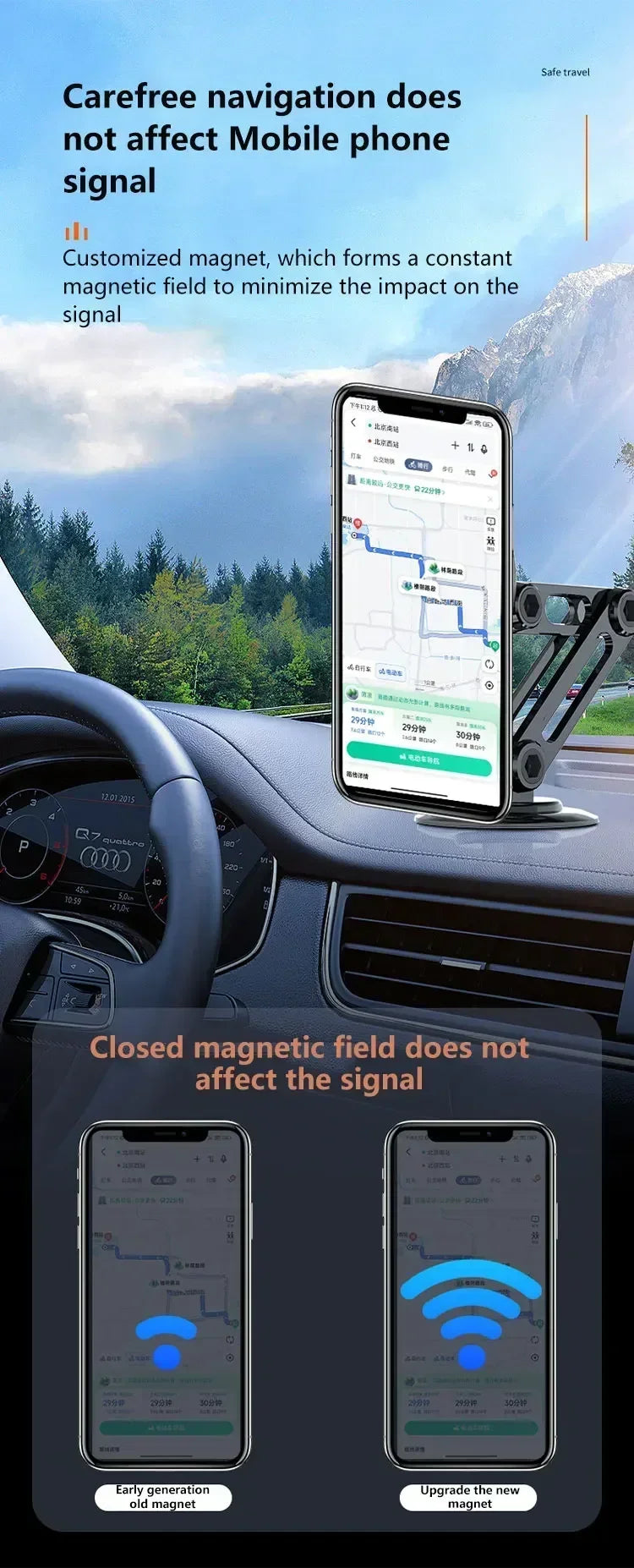 Magnetic Car Wireless Charger Stand, Magnet Car Mount, Fast Charging Station, Phone Holder Bracket for iPhone 15, 14, 13, 12 Pro Max - 02ALABA
