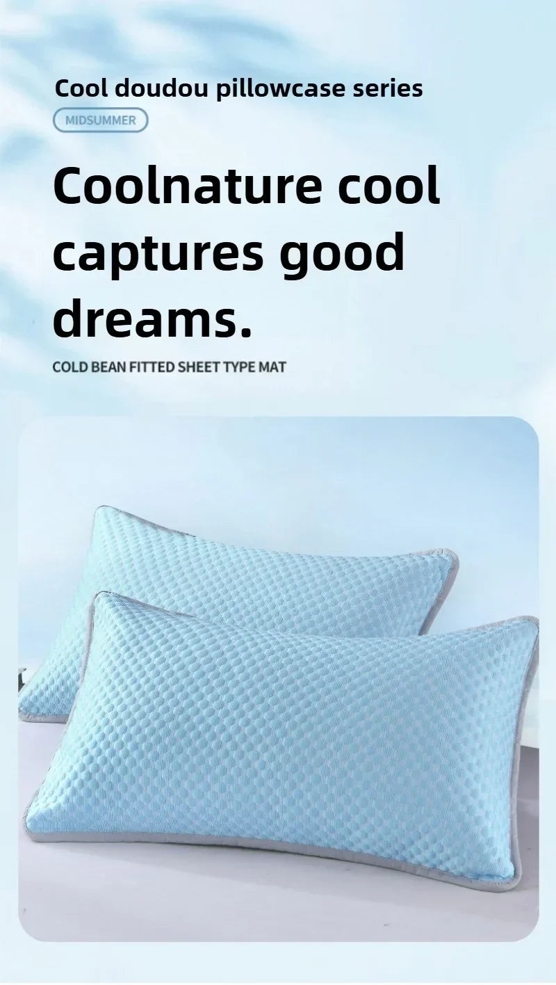 Summer Cooling Pillowcase Solid Color Ice Bean Bean Pillowcase Cool Feeling Air Conditioning Cover Washable (No Pillow) 48x74cm