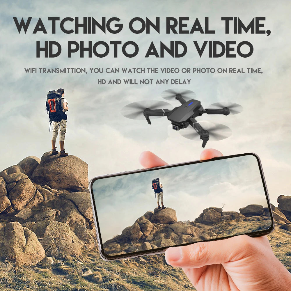 2024 E88Pro RC Drone 4K Professional with 1080P Wide-Angle HD Camera, Foldable Helicopter, Wi-Fi FPV, Height Hold, Gift Toy - 02ALABA