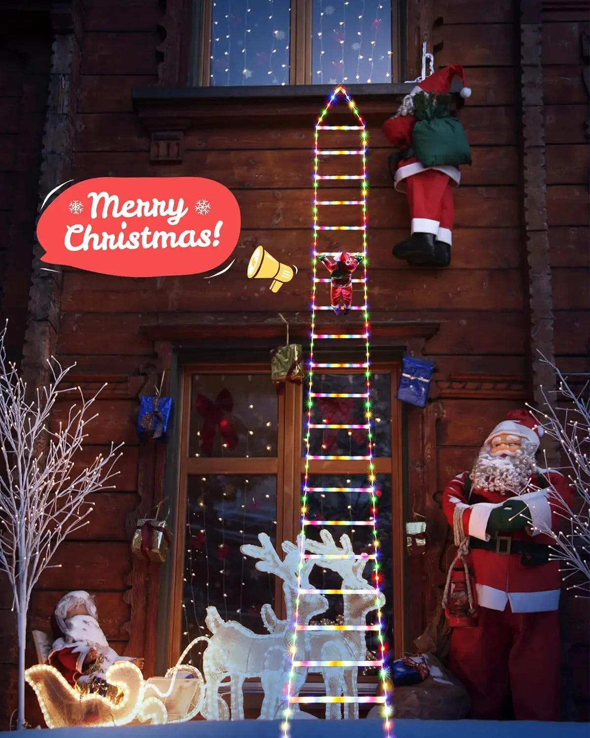 LED Christmas Lights featuring Santa Claus Climbing a Ladder, suitable for Indoor and Outdoor Window Garden Christmas Tree Decoration. - 02ALABA