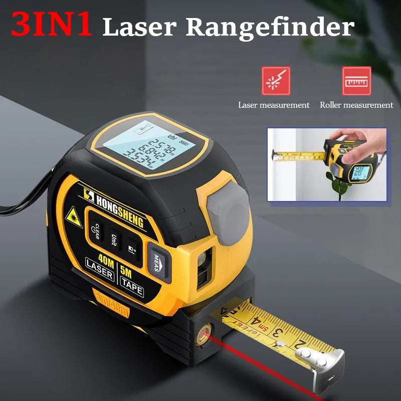 3 In 1 Laser Tape Measure Rangefinder, High-Intelligent Electronic Ruler Cross Line Measuring Tools - 02ALABA