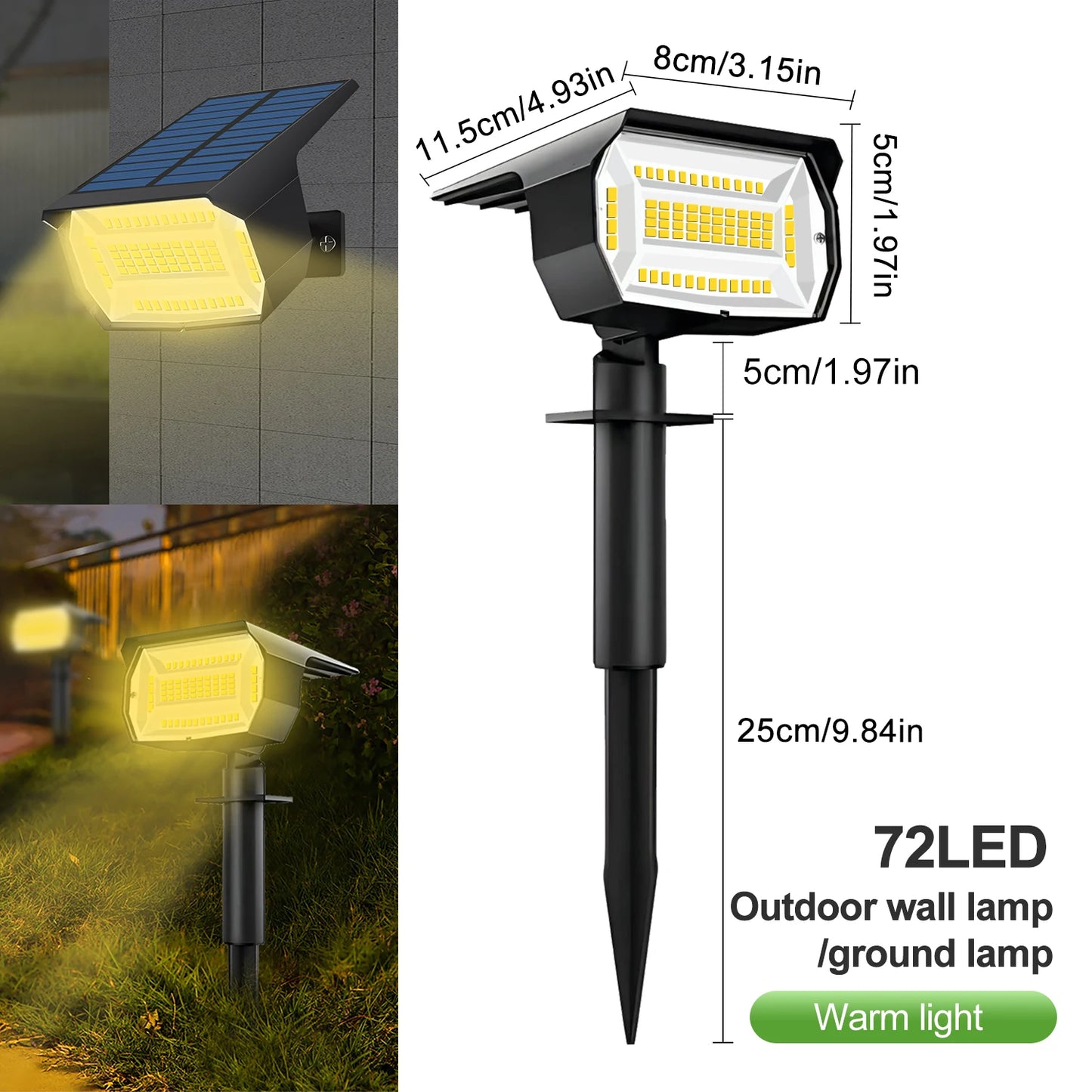 72/68 LED Solar Landscape Lights, IP65 Waterproof Outdoor Solar Light with 3 Modes, Solar Garden Spotlight for Yard, Lawn, Walkway. - 02ALABA