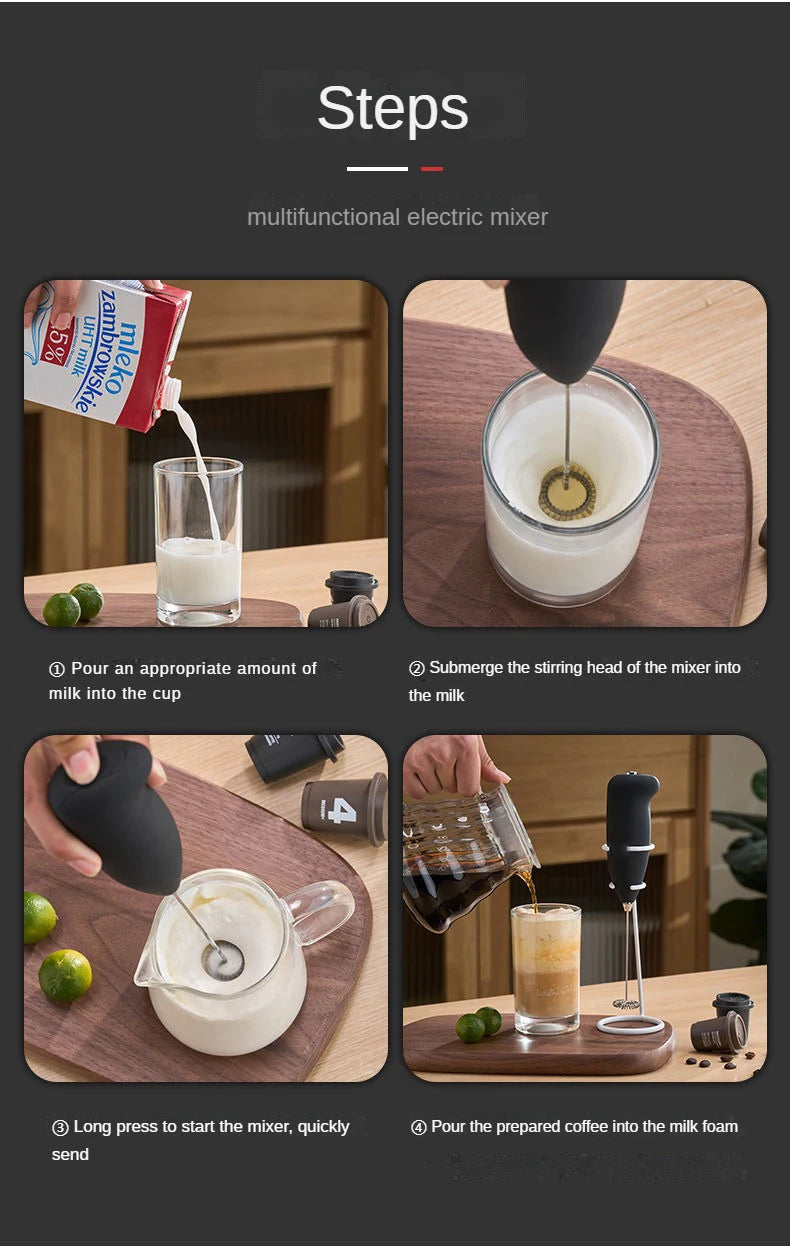 Handheld Electric Milk Frother, Coffee Foamer, Egg Beater, Cappuccino Stirrer, Mini Portable Blender, Home Kitchen Whisk Tool - 02ALABA