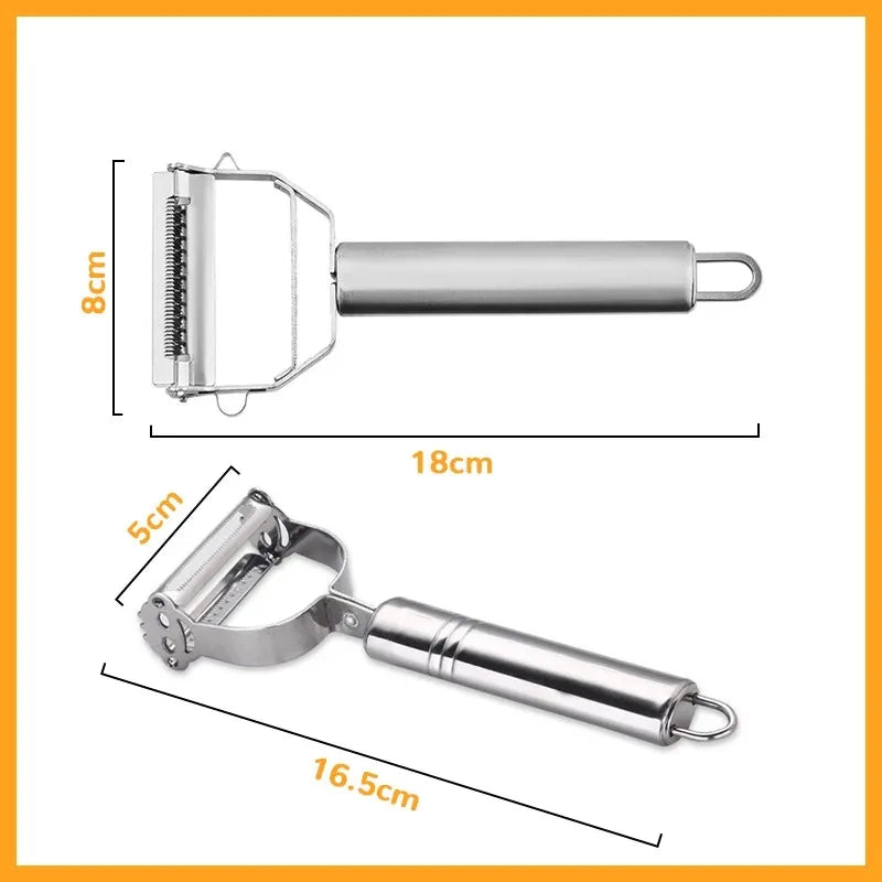 Multifunctional Kitchen Peeler: This stainless steel vegetable and fruit peeler is a durable household tool, perfect for slicing potatoes and shredding carrots. - 02ALABA
