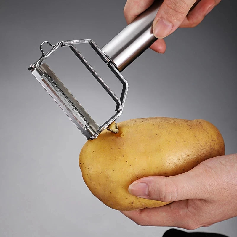 Multifunctional Kitchen Peeler: This stainless steel vegetable and fruit peeler is a durable household tool, perfect for slicing potatoes and shredding carrots. - 02ALABA