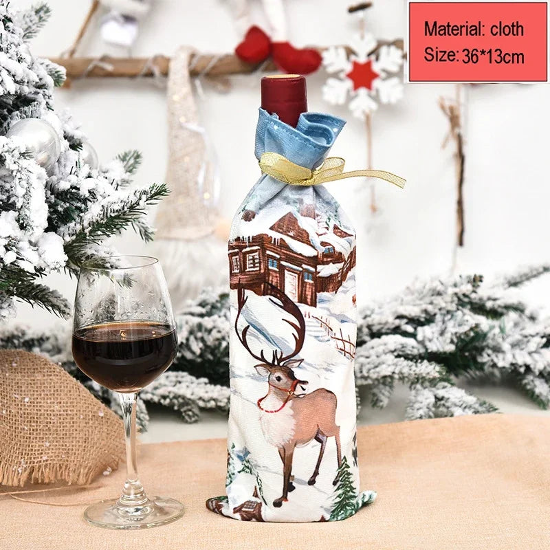 2024 Christmas Wine Bottle Cover Set, Golden Velvet Dress and Cap, Wine Bottle Bag Sleeve for Xmas and New Year Dinner Table Decoration. - 02ALABA