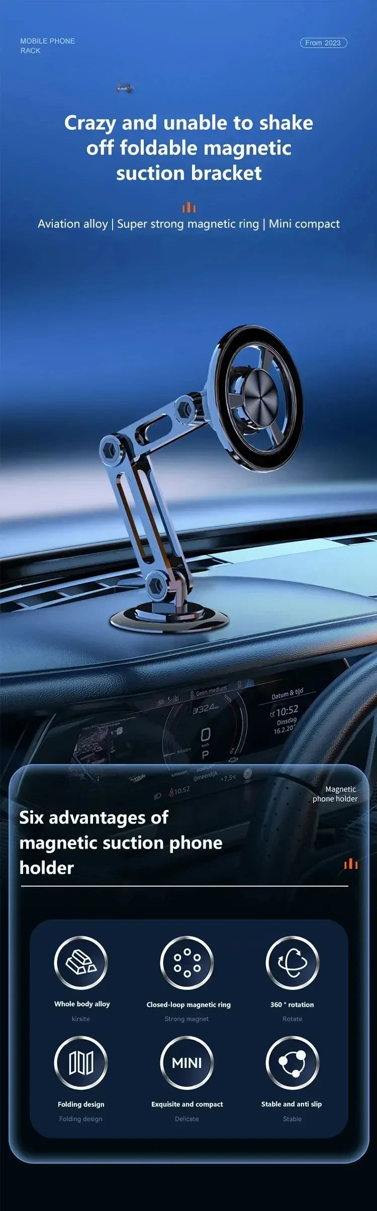 Magnetic Car Wireless Charger Stand, Magnet Car Mount, Fast Charging Station, Phone Holder Bracket for iPhone 15, 14, 13, 12 Pro Max - 02ALABA