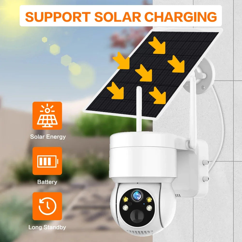 WiFi PTZ Outdoor Camera - 5MP HD, Solar-Powered, Built-in Battery, iCsee Smart Wireless Surveillance - 02ALABA