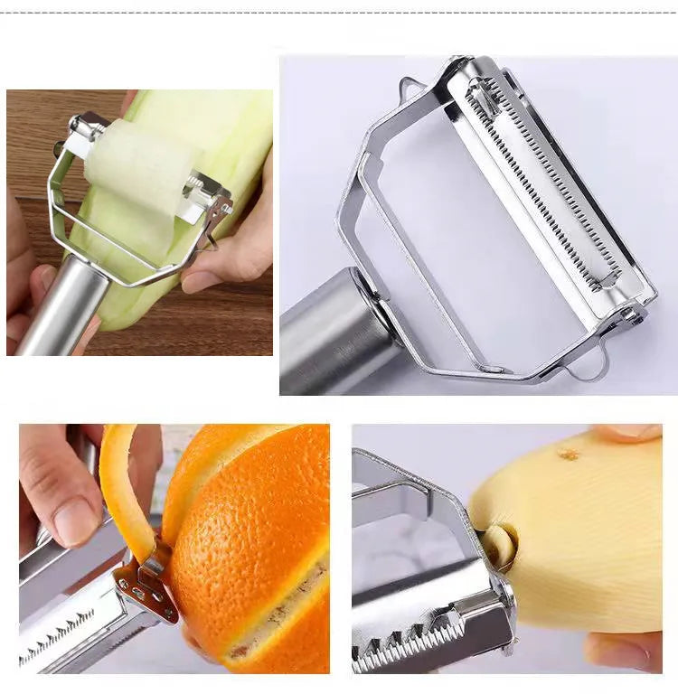 Multifunctional Kitchen Peeler: This stainless steel vegetable and fruit peeler is a durable household tool, perfect for slicing potatoes and shredding carrots. - 02ALABA