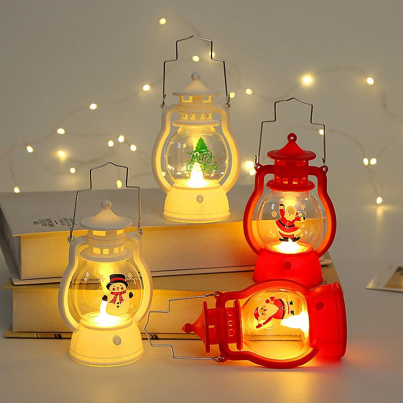 LED Lantern Lights featuring Santa Claus, Snowman, and Christmas Tree designs, perfect as Merry Christmas decorations for homes. - 02ALABA