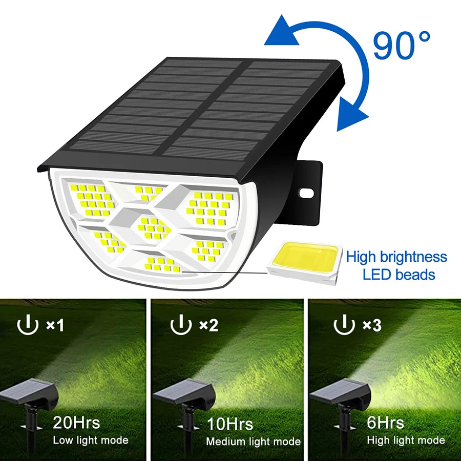 72/68 LED Solar Landscape Lights, IP65 Waterproof Outdoor Solar Light with 3 Modes, Solar Garden Spotlight for Yard, Lawn, Walkway. - 02ALABA
