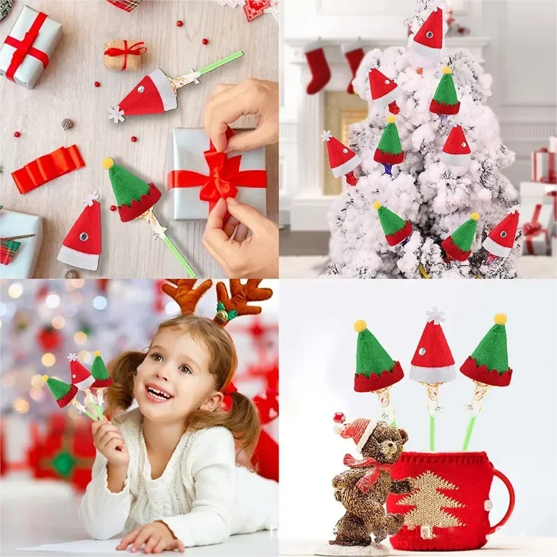 Christmas Wine Bottle Cover Caps, Red and Green Xmas Hat and Scarf Sets, Home Ornament, Festival Party Tableware Decoration Supplies