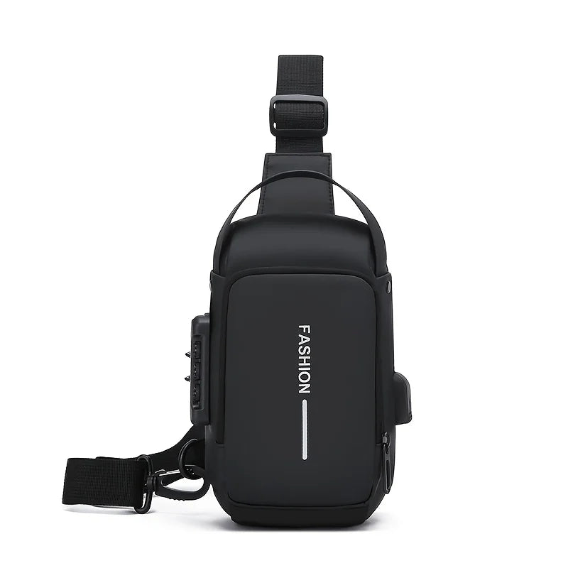 Durable Oxford Fabric Men's Sling Bag - Stylish Motorcycle Crossbody Chest Pack with Phone Pocket, Zip Closure for Daily Commute