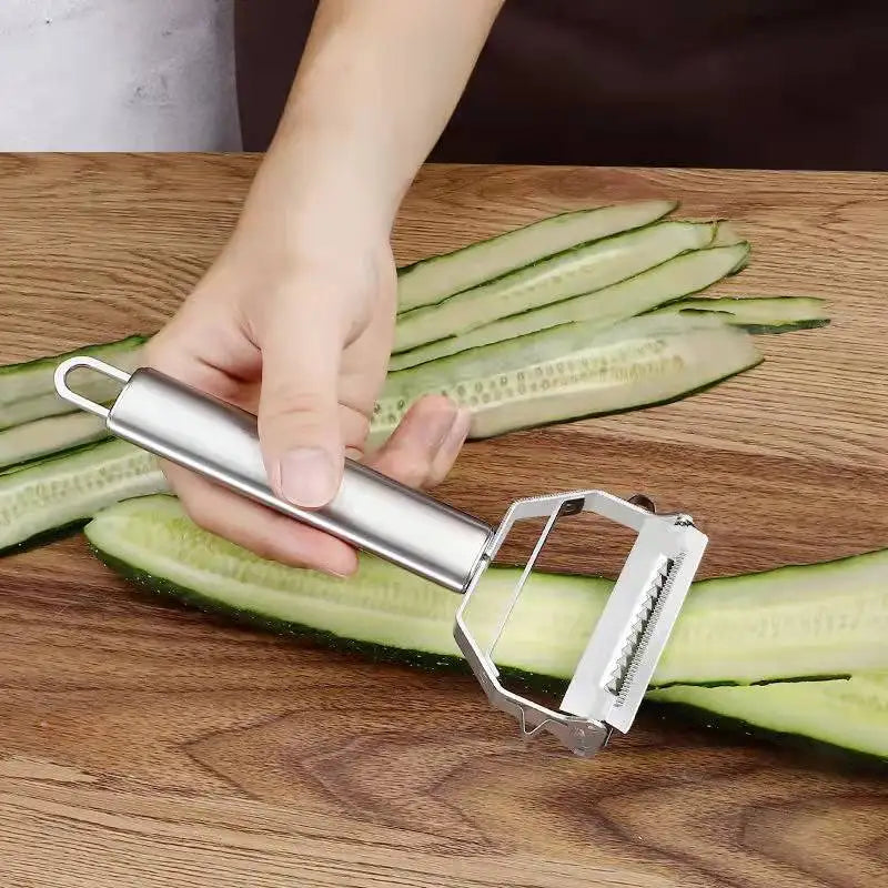 Multifunctional Kitchen Peeler: This stainless steel vegetable and fruit peeler is a durable household tool, perfect for slicing potatoes and shredding carrots. - 02ALABA