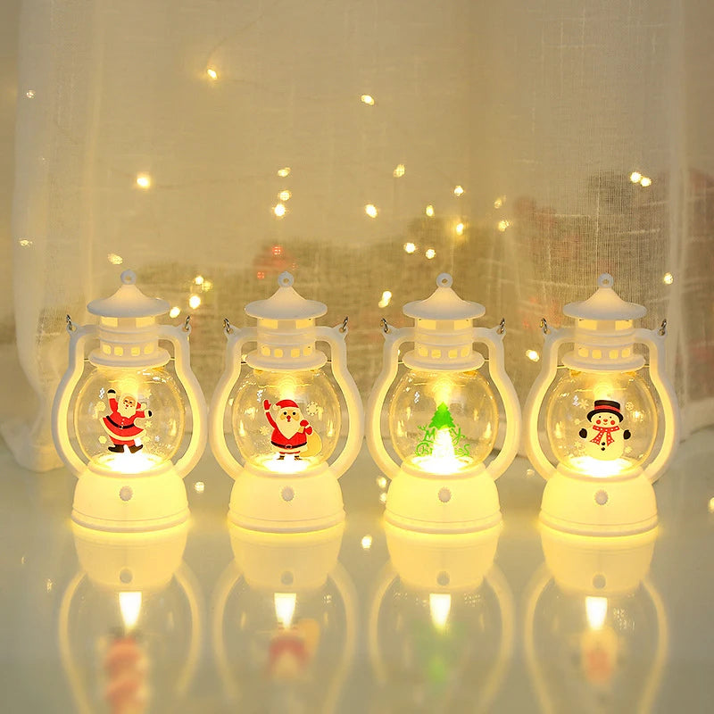 LED Lantern Lights featuring Santa Claus, Snowman, and Christmas Tree designs, perfect as Merry Christmas decorations for homes. - 02ALABA