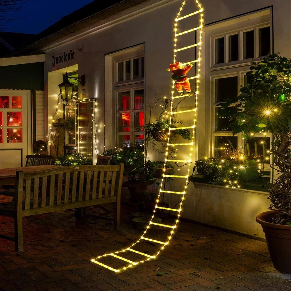 LED Christmas Lights featuring Santa Claus Climbing a Ladder, suitable for Indoor and Outdoor Window Garden Christmas Tree Decoration. - 02ALABA