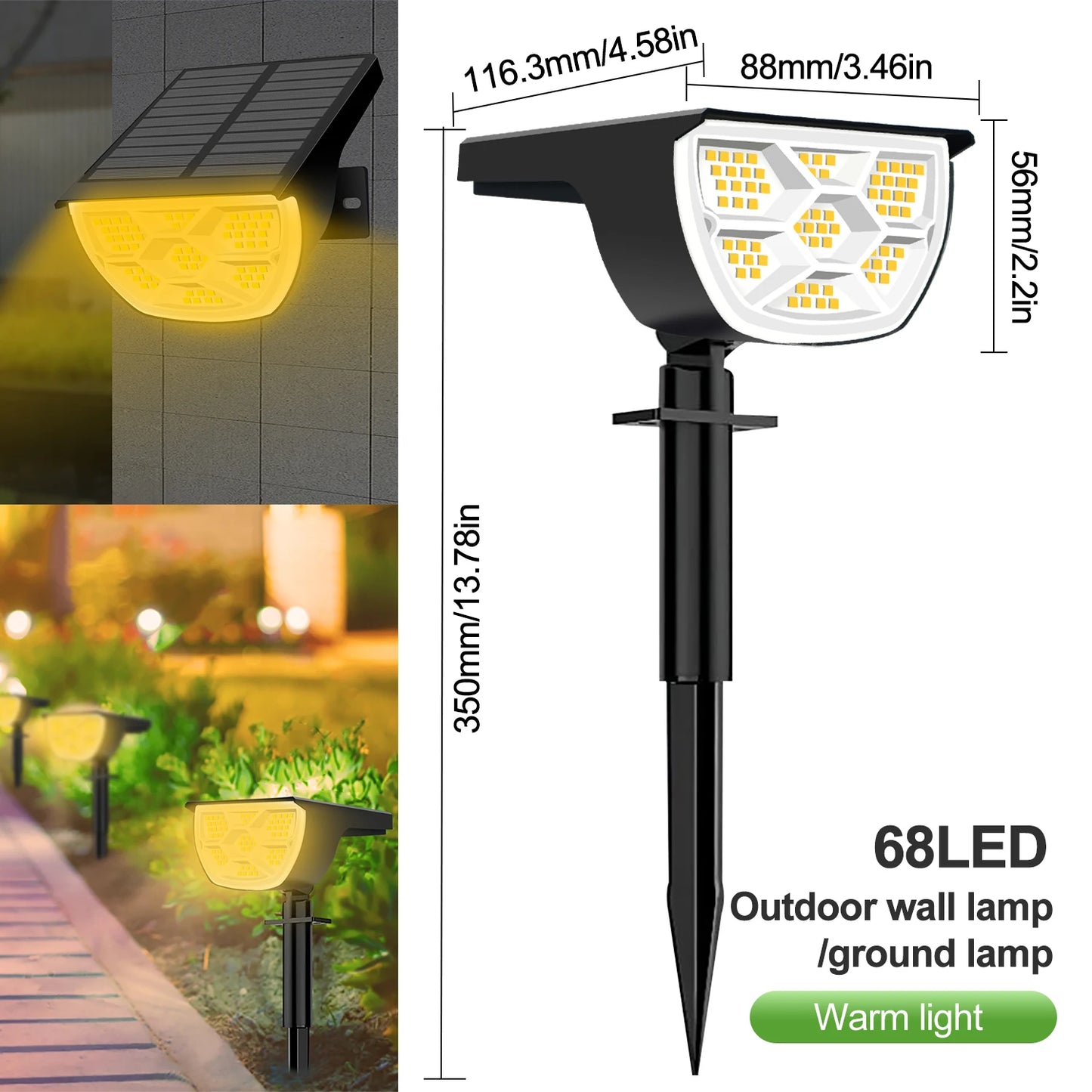 72/68 LED Solar Landscape Lights, IP65 Waterproof Outdoor Solar Light with 3 Modes, Solar Garden Spotlight for Yard, Lawn, Walkway. - 02ALABA