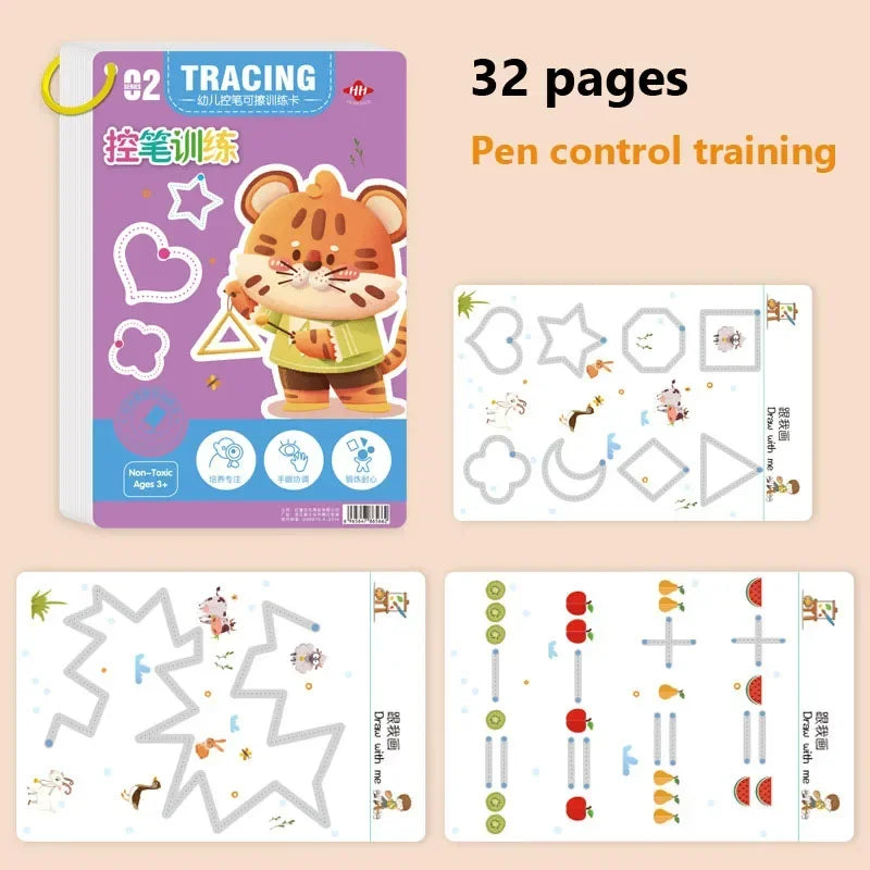 Magical Tracing Workbook: Montessori Educational Calligraphy Copybook for Kids - Reusable Pen Control Training - 02ALABA