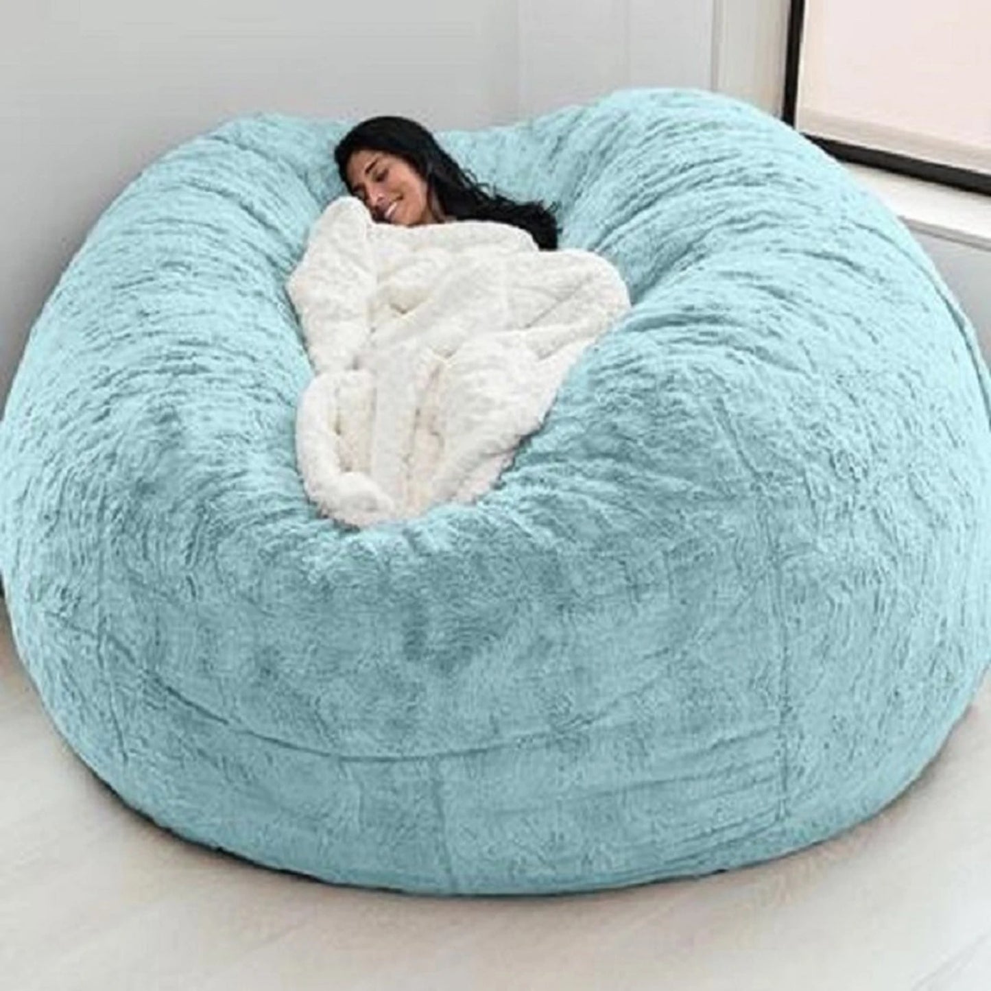 No-Stuffing Gray Bean Bag Chair: Giant Pouf Sofa Bed, Puff Futon Room Seat, Tatami Relax Lounge Furniture - Bag Case Only - 02ALABA