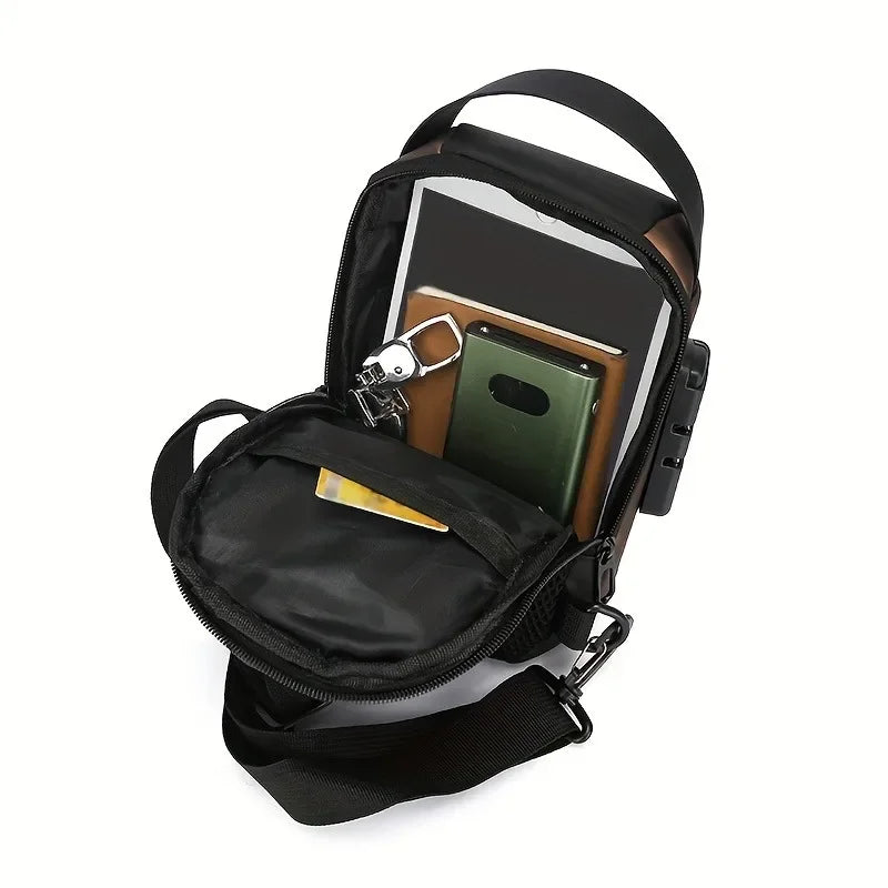 Durable Oxford Fabric Men's Sling Bag - Stylish Motorcycle Crossbody Chest Pack with Phone Pocket, Zip Closure for Daily Commute