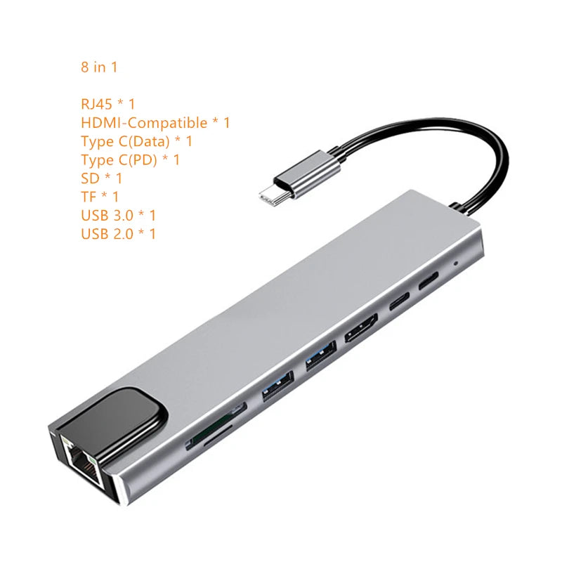 Rankman USB Type C Hub to RJ45 4K HDMI-Compatible VGA SD TF USB 3.0 2.0 PD Dock for MacBook iPad Samsung S21 Dex PS5 Nintendo - 02ALABA