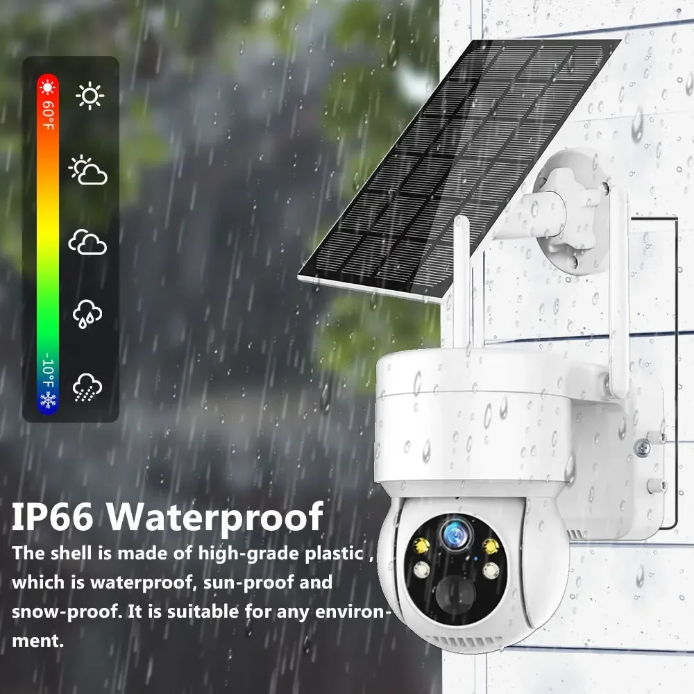 WiFi PTZ Outdoor Camera - 5MP HD, Solar-Powered, Built-in Battery, iCsee Smart Wireless Surveillance - 02ALABA