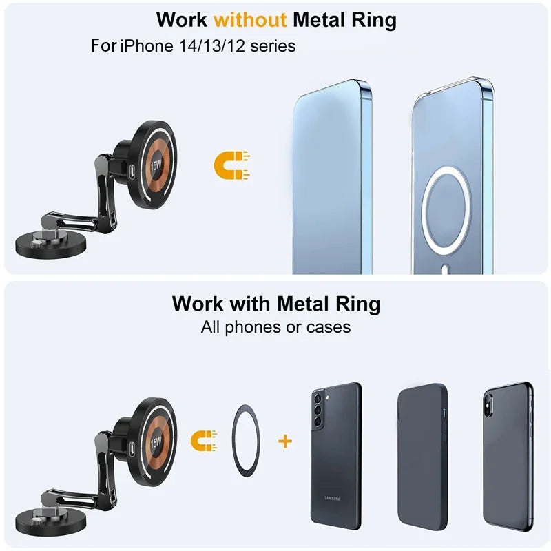Magnetic Car Wireless Charger Stand, Magnet Car Mount, Fast Charging Station, Phone Holder Bracket for iPhone 15, 14, 13, 12 Pro Max - 02ALABA