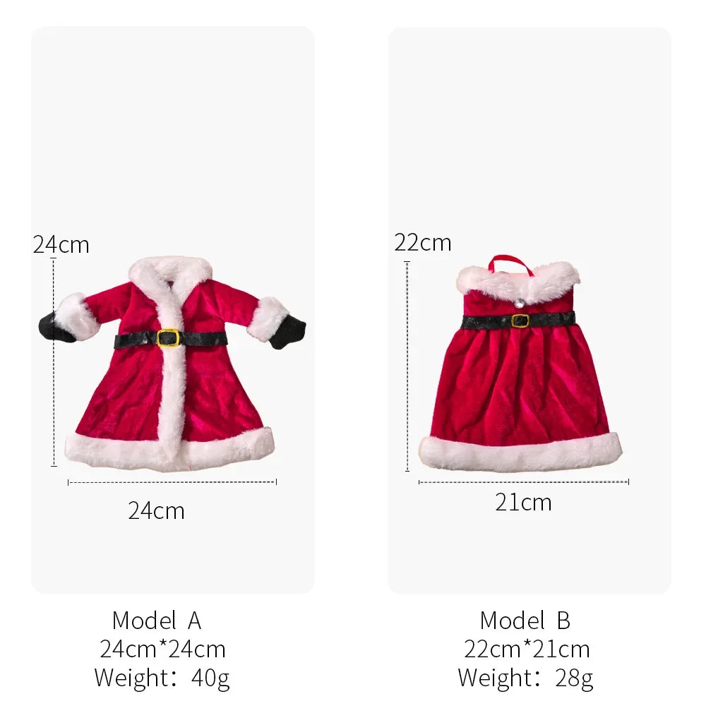 2024 Christmas Wine Bottle Cover Set, Golden Velvet Dress and Cap, Wine Bottle Bag Sleeve for Xmas and New Year Dinner Table Decoration. - 02ALABA