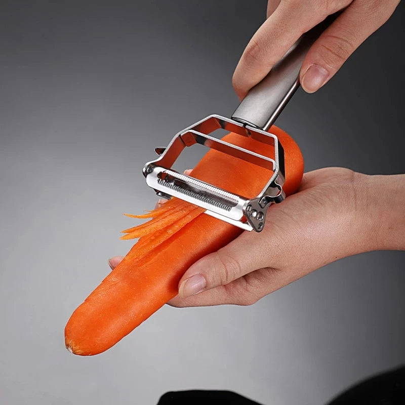 Multifunctional Kitchen Peeler: This stainless steel vegetable and fruit peeler is a durable household tool, perfect for slicing potatoes and shredding carrots. - 02ALABA