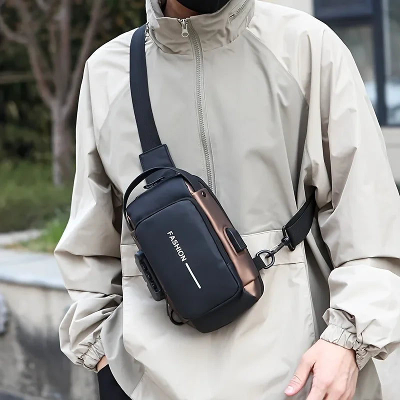 Durable Oxford Fabric Men's Sling Bag - Stylish Motorcycle Crossbody Chest Pack with Phone Pocket, Zip Closure for Daily Commute