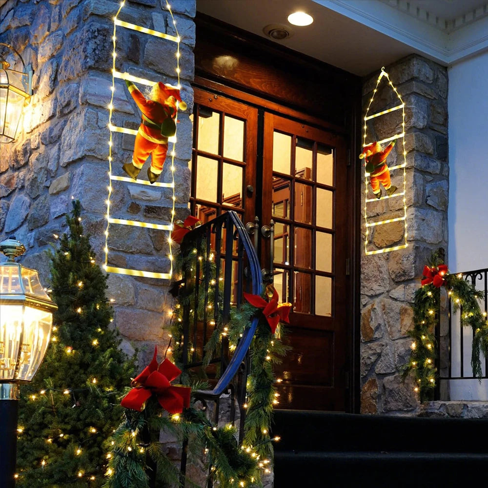 LED Christmas Lights featuring Santa Claus Climbing a Ladder, suitable for Indoor and Outdoor Window Garden Christmas Tree Decoration. - 02ALABA