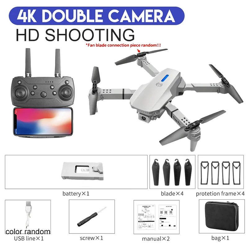 2024 E88Pro RC Drone 4K Professional with 1080P Wide-Angle HD Camera, Foldable Helicopter, Wi-Fi FPV, Height Hold, Gift Toy - 02ALABA