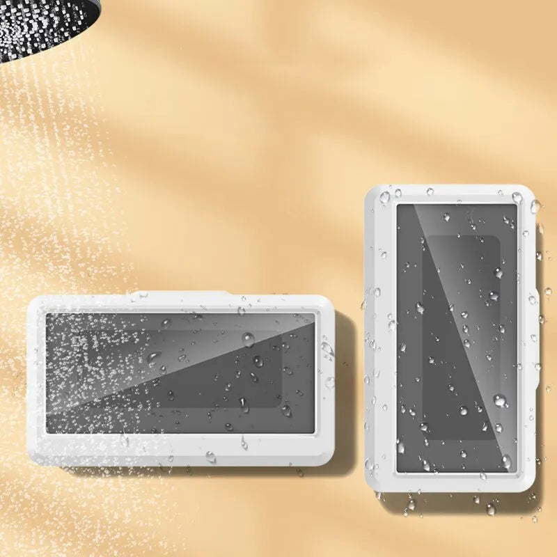 Bathroom Waterproof Phone Holder Home Wall Phone Case Stand Box Self-adhesive Touch Screen Phone Bracket Shower Sealing Storage - 02ALABA
