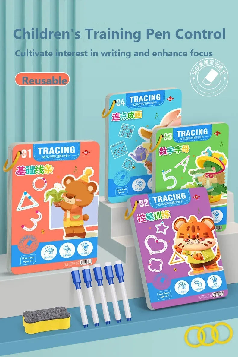 Magical Tracing Workbook: Montessori Educational Calligraphy Copybook for Kids - Reusable Pen Control Training